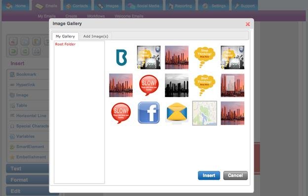 Add images using email template designer screenshot  